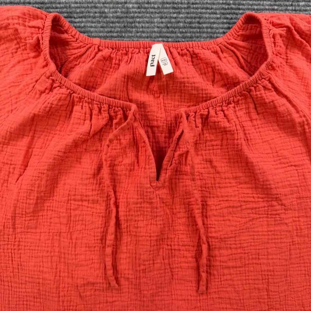 Pact Organic Cotton Gauze Tie Front Top Womens XXL Poppy Red Short Sleeve Blouse - Picture 4 of 11